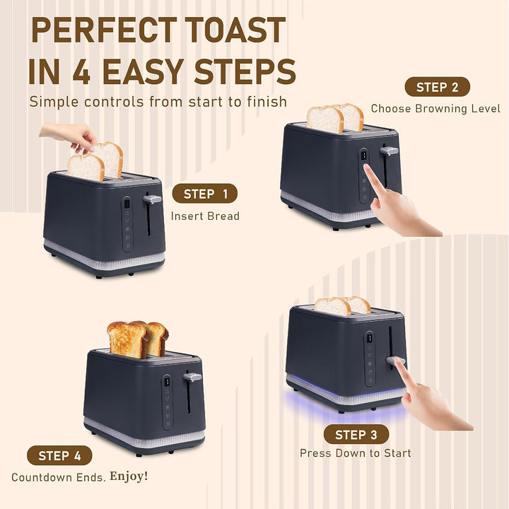 Huogary Toaster 2 Slices, Toasters Wide Slot, Bread Toaster with Cancel, Reheat, Defrost Function, T