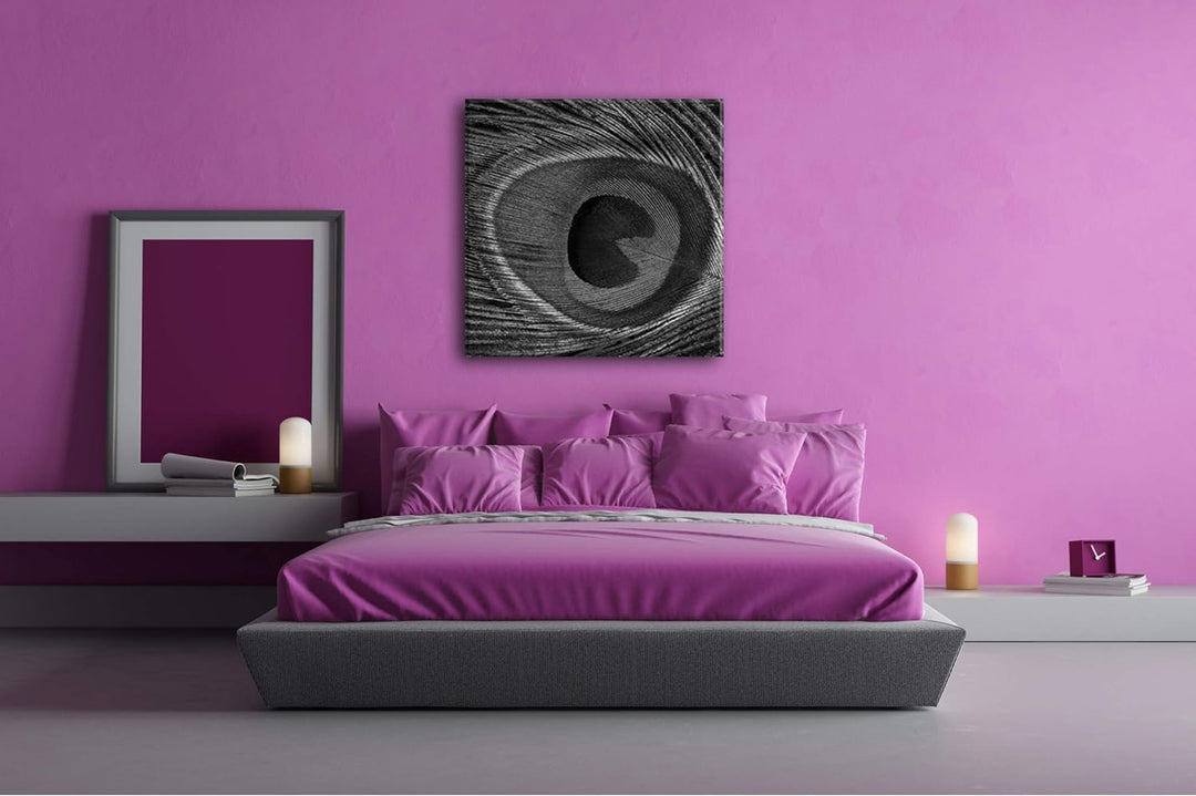 bezaubernde Pfauenfeder mit Muster im Format: 70x70 Effekt: Schwarz&Weiss als Leinwandbild, Motiv fe