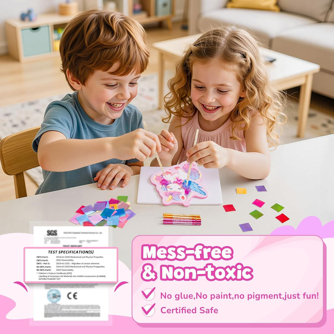 JoyCat Poke Art Basteln Kinder, Einhorn-Windspiel, Bastelset Kinder ab 3 Jahre, DIY Bastelset mit 6
