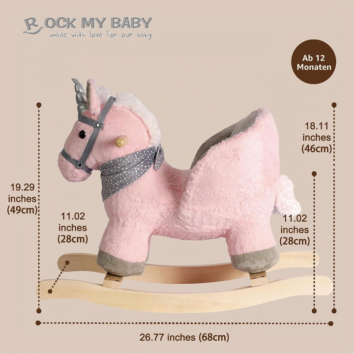 Plüsch Rocking Horse - weicher gefüllter Körper, Sicherheitssitz Stuhl, Holz Rockers, Musikknopf - K