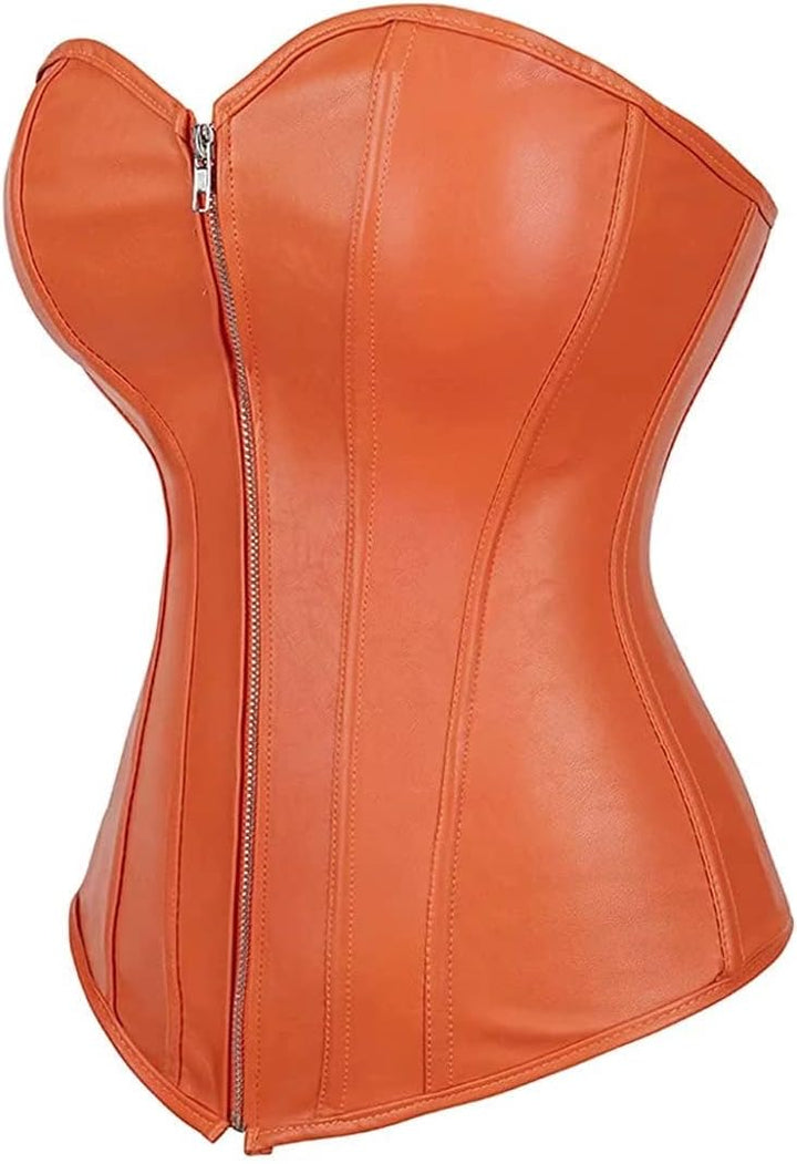 Josamogre Leder Korsett Top Damen Corsage Reissverschluss Sexy XXL Orange, XXL Orange