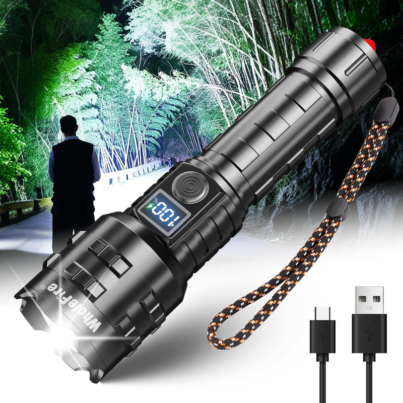 WholeFire Taschenlampen LED, Superhell Wiederaufladbare 20000 Lumen LED Taschenlampe, Wiederaufladba