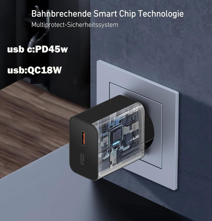 45W USB C Schnellladegerät Ladegerät mit USB Adapter2 Ports Ladeadapter für iPhone 17 16 15 14 Pro M