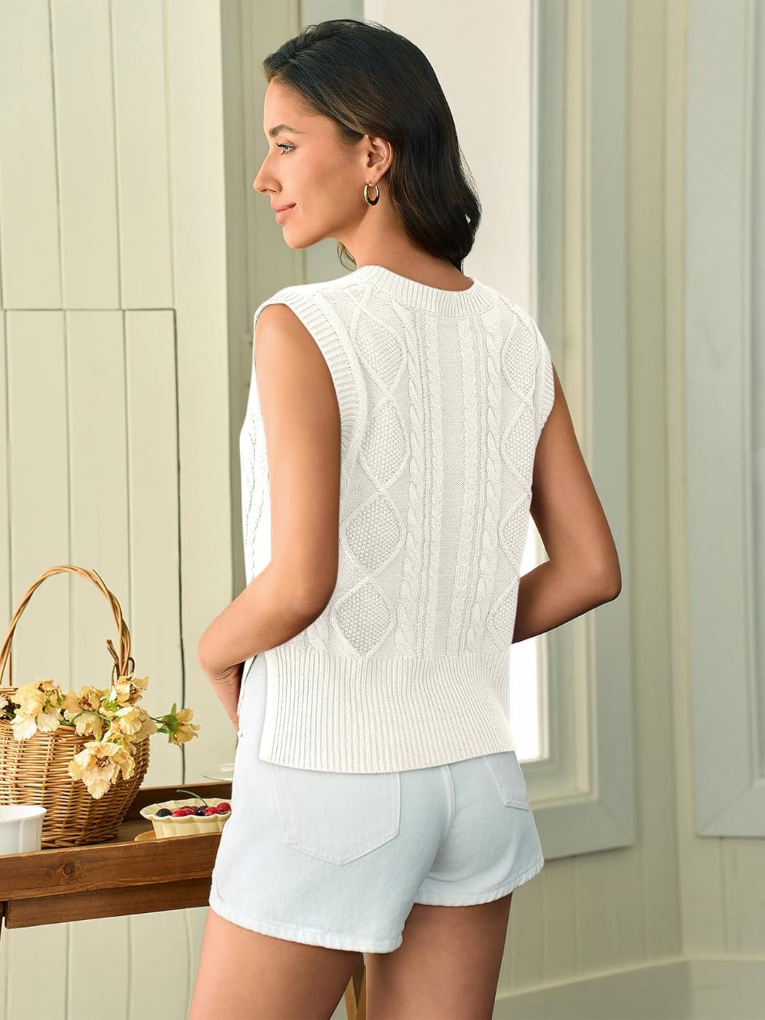Tongmingyun Pullunder Damen Ärmellos V-Ausschnitt Strick Pullover Basic Strickweste Einfarbig Tank T
