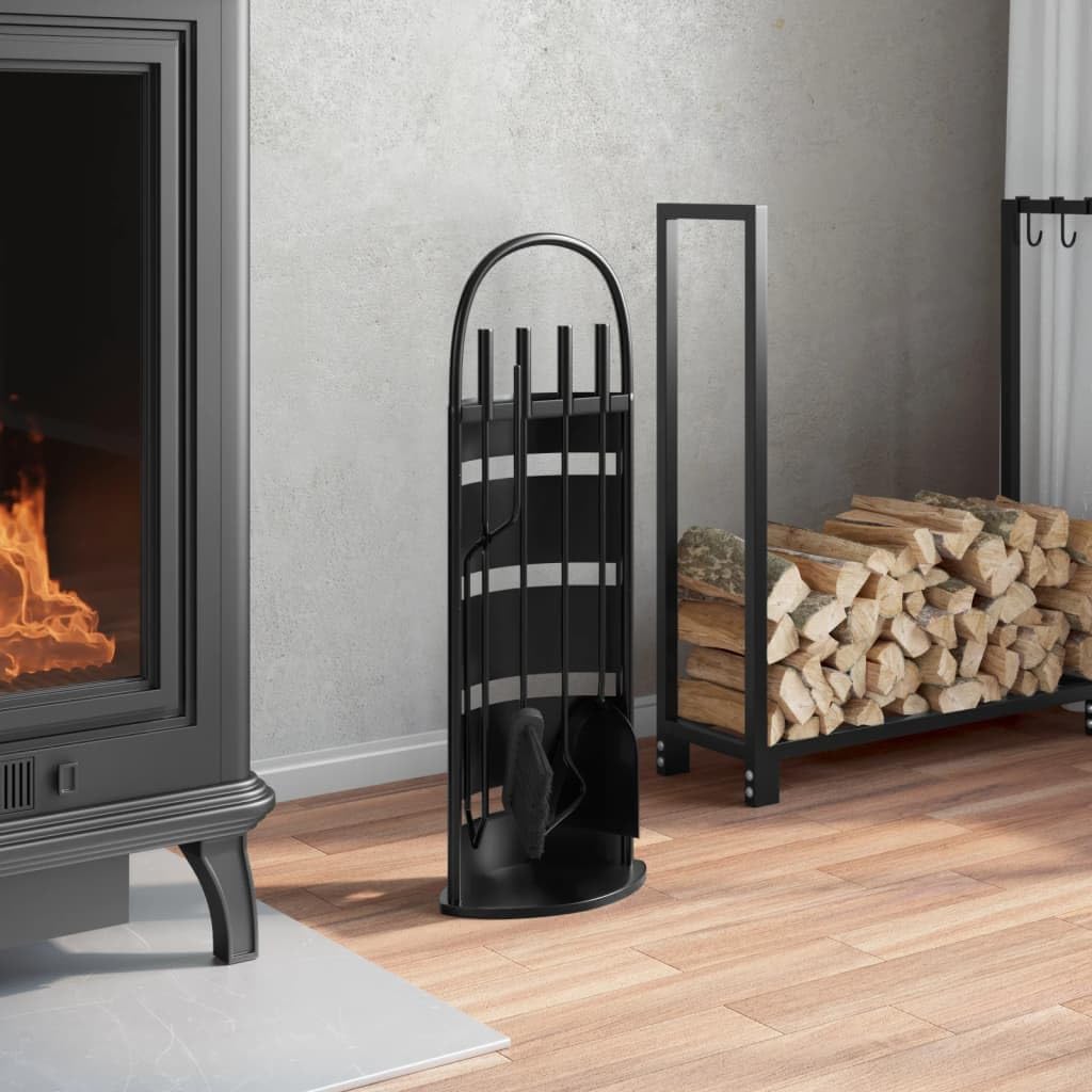 Kaminbesteck-Set 23 x 15 x 66 cm aus Stahl mit 5 Teilen für sichere Holzfeuerstellen, inklusive Schü