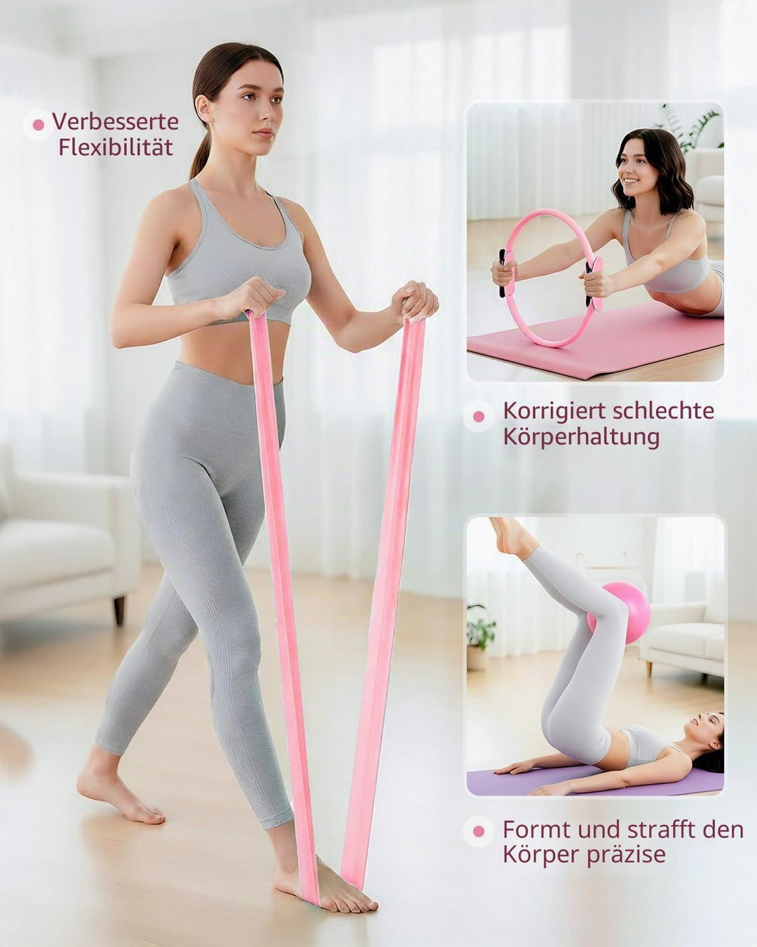 Abahub Pilates Ring Set, 35CM Magic Circle, 25CM Mini Ball, Stretchbänder,Home Pilates Ausrüstung, f