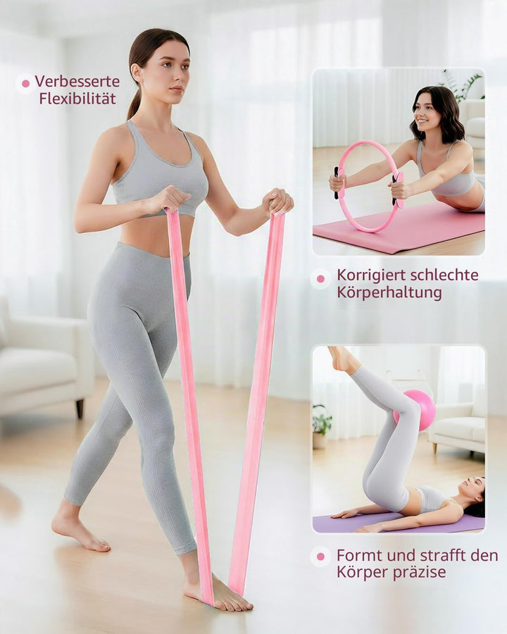 Abahub Pilates Ring Set, 35CM Magic Circle, 25CM Mini Ball, Stretchbänder,Home Pilates Ausrüstung, f