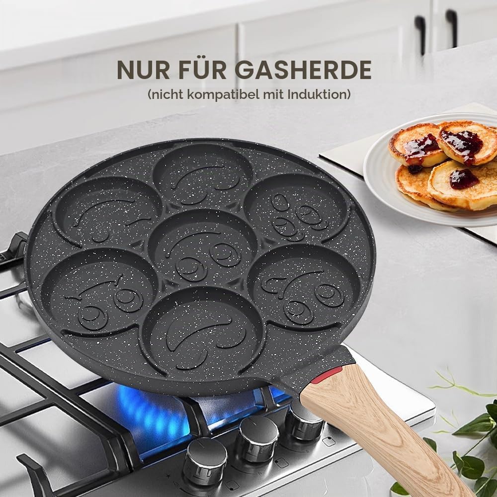 Bobikuke Smiley Pancake Pfanne, Antihaft Pancake Maker 7 Löcher Spiegelei-Pfanne für Kinder, 26 cm (