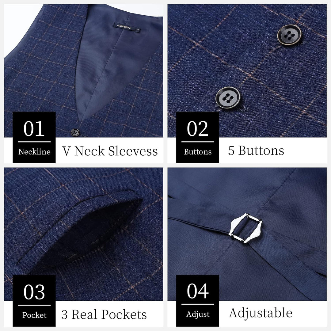 HISDERN Manner Formale Hochzeitsfeier Weste Baumwolle Plaid Kleid Anzug Weste für Herren Blau 4XL, B