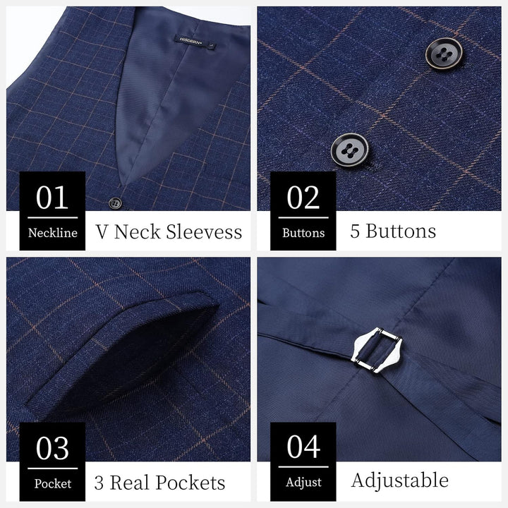 HISDERN Manner Formale Hochzeitsfeier Weste Baumwolle Plaid Kleid Anzug Weste für Herren Blau 4XL, B