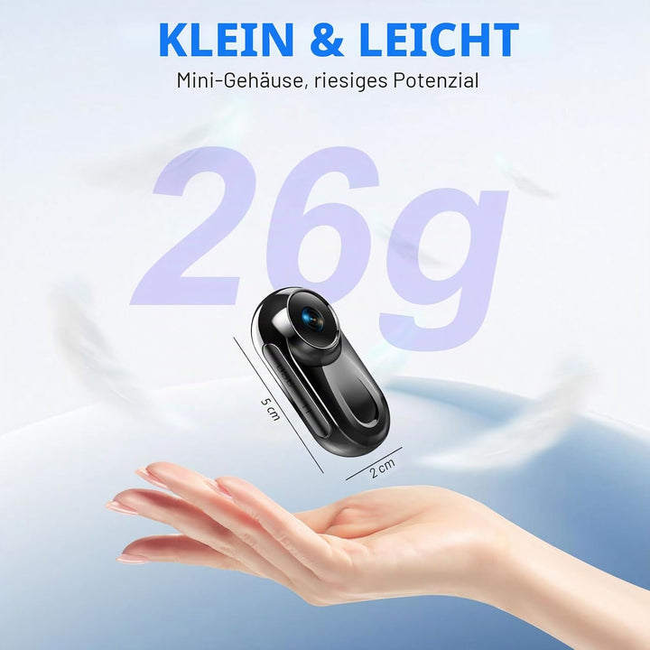 Mini Action Cam 1080P HD, Kleine Bodycam 120° Weitwinkel Objektiv mit 360° Clip&Magnetische Halskord