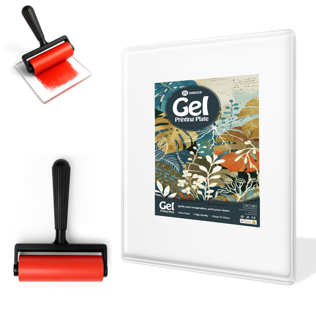 Gel Druckplatte, Wiederverwendbare Gel Printing Plate, Inklusive Mini-Rollerpinsel, Stempeln und Tex