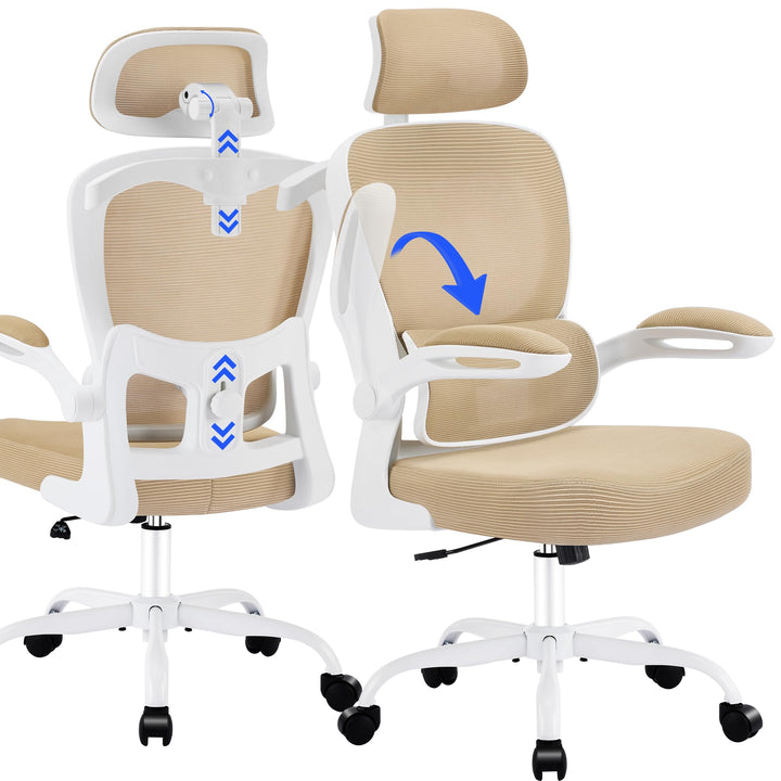 Bürostuhl Ergonomisch mit Kopfstütze, Verstellbarer Lendenwirbelstütze & Netzbespannung, Höhenverste