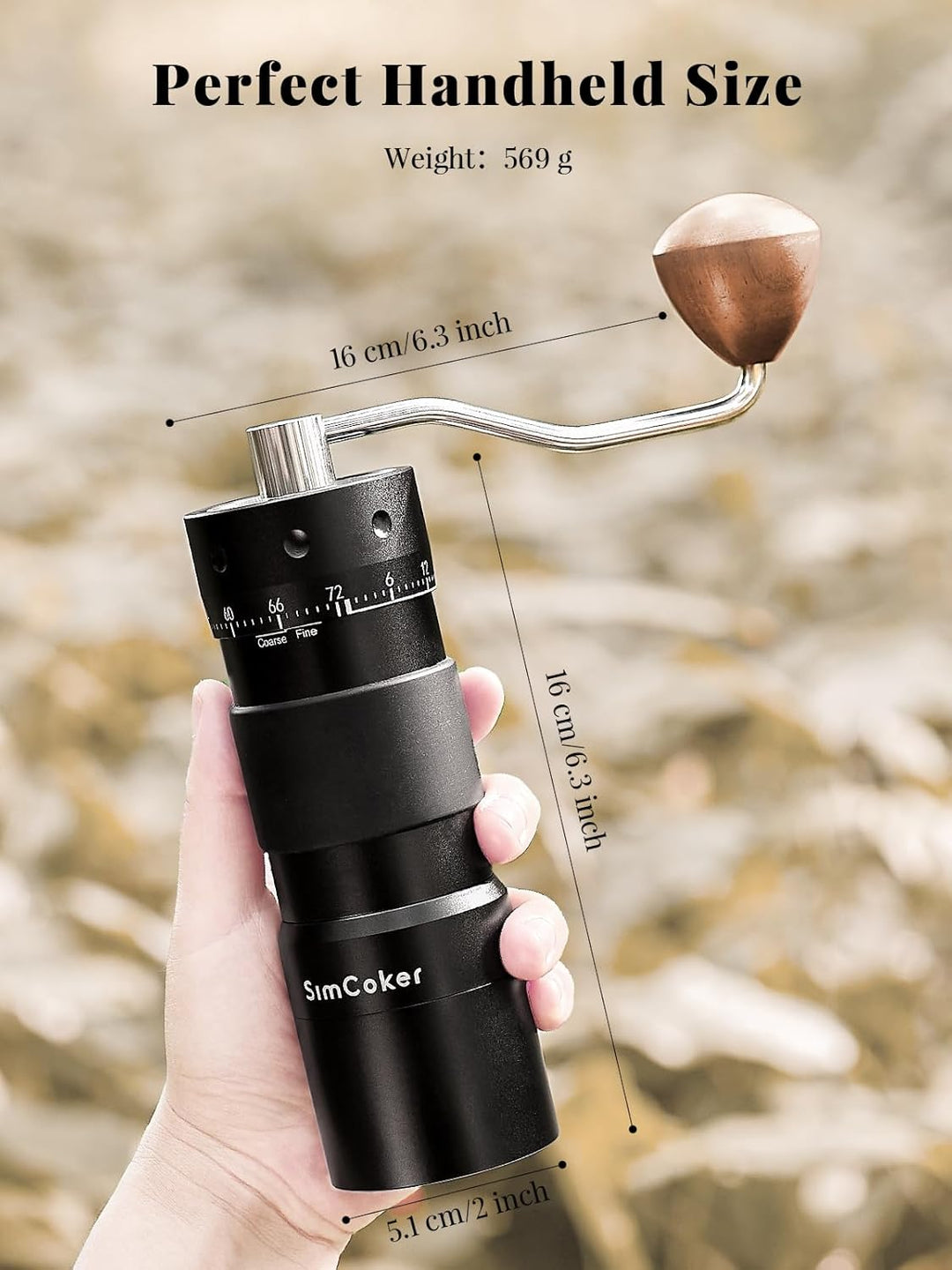 Manuelle Kaffeemühle mit 16μm externer Mahlgradeinstellung, Präzisionsmühle für Espresso & Pour Over