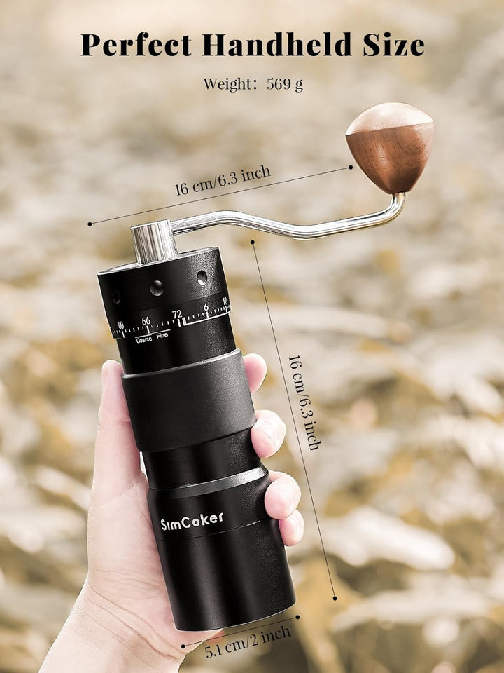 Manuelle Kaffeemühle mit 16μm externer Mahlgradeinstellung, Präzisionsmühle für Espresso & Pour Over