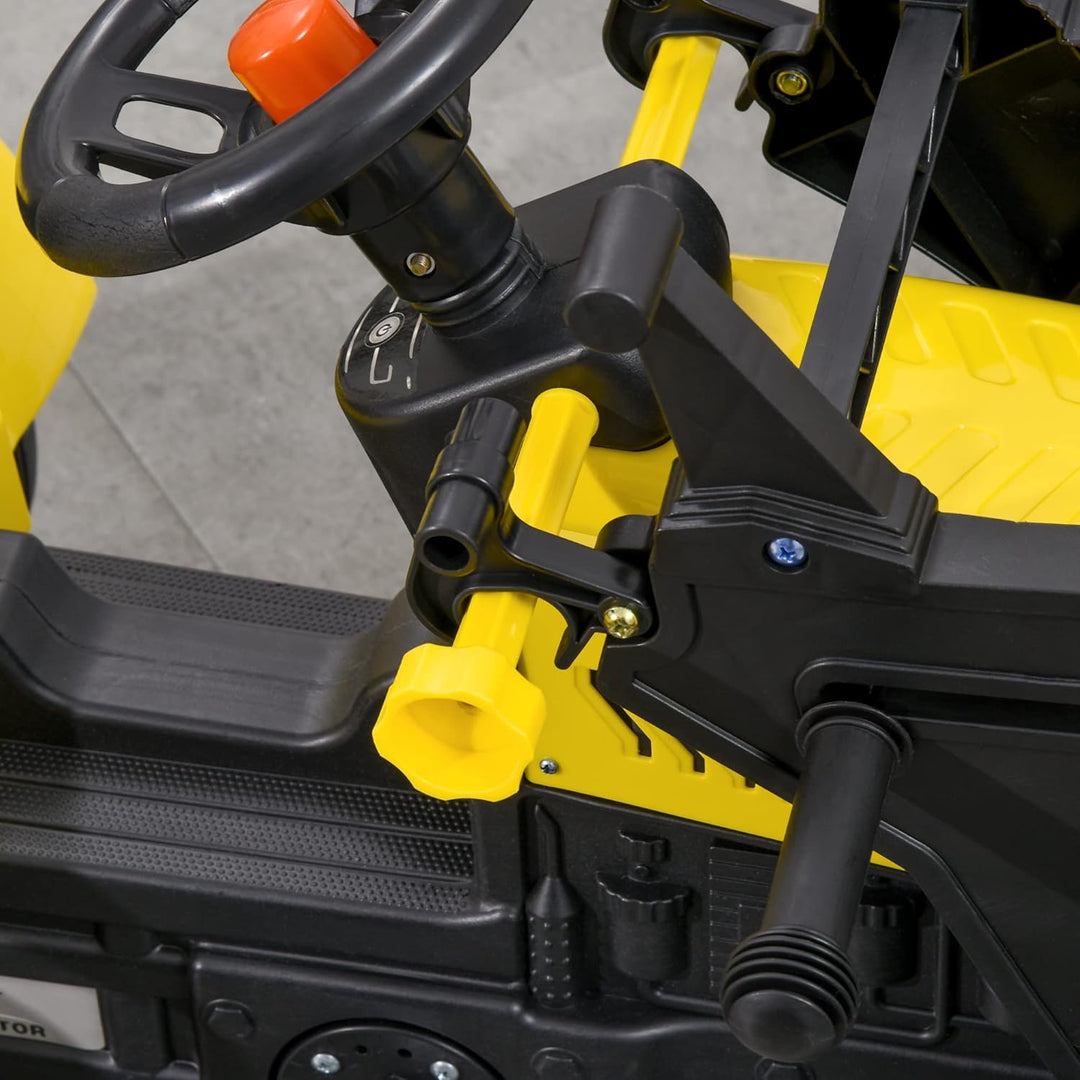 HOMCOM Trettraktor mit Ablagefach Schaufel Lader Traktor Tretfahrzeug für 3-jährige Kinder Gelb+Schw