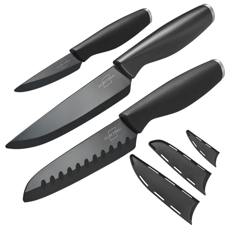 SILBERTHAL Keramikmesser Set 3 Stk - scharf und vielseitig - Chefmesser, Santokumesser,