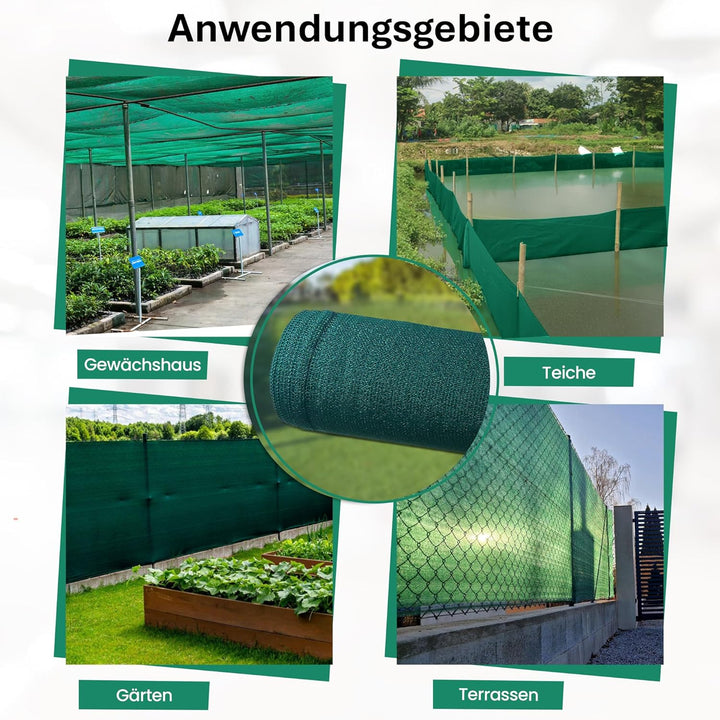 1x10m (150g/m²) Sichtschutznetz Schattiernetz Zaunblende Windschutznetz in Grün inkl. Befestigungen,