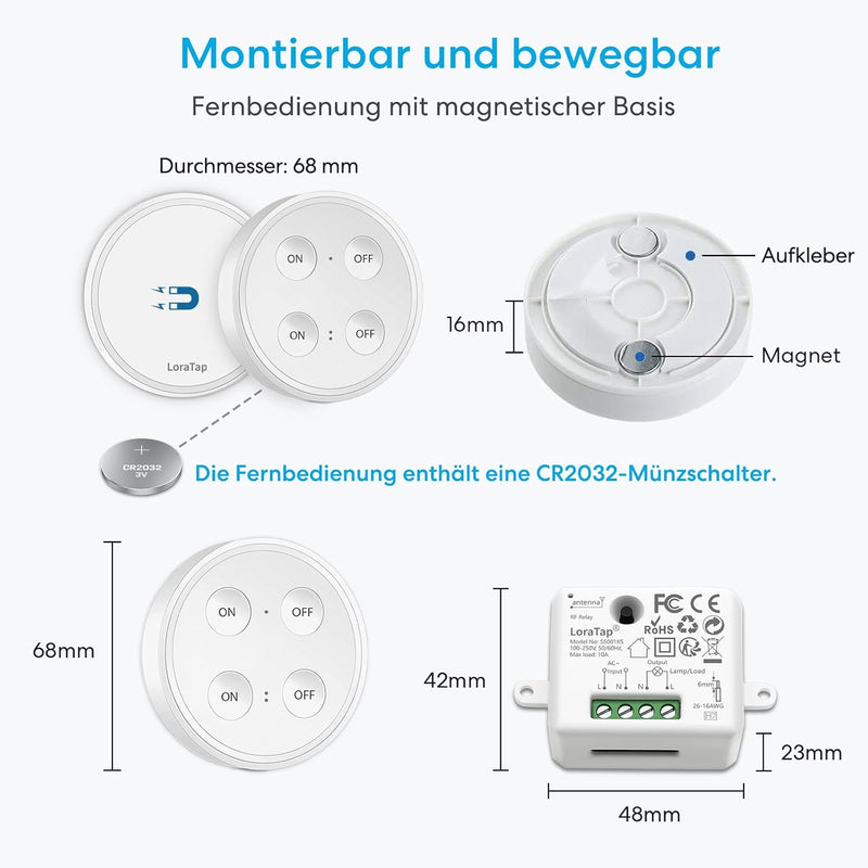 Lichtschalter Funkschalter Set mit 4-Tasten Fernbedienung (eine Fernbedienungen mit zwei Empfängern)