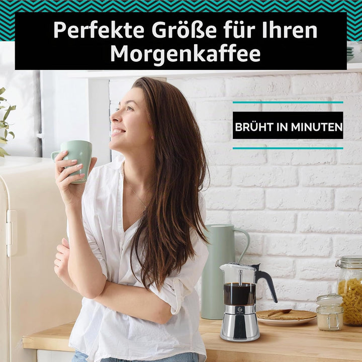 Coffee Gator Espressokocher Herdplatte 4 Tassen - 200 ML Edelstahl Moka-Kanne für Kräftigen Kaffee N