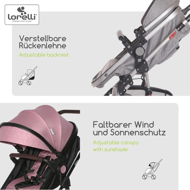 Lorelli Kinderwagen Alba 2 in 1 mit Liegeposition, Kombikinderwagen, Baby Buggy klein zusammenklappb