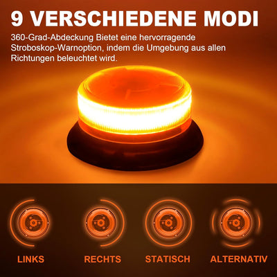 AnTom rundumleuchte akku Mit Fernsteuerung 9 Blitzmuster 12V 24V Gelb Warnleuchte led magnet mit 3 M