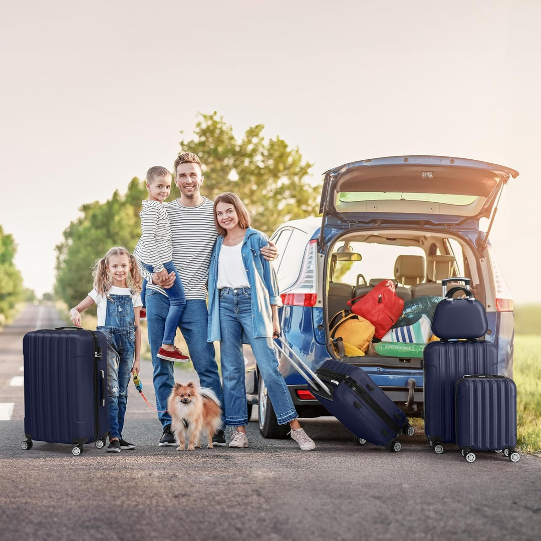 LEADZM Kofferset 5 teilig mit Kosmetikkoffer, Koffer Set Hartschalen-Trolley aus ABS, Reisekoffer Se