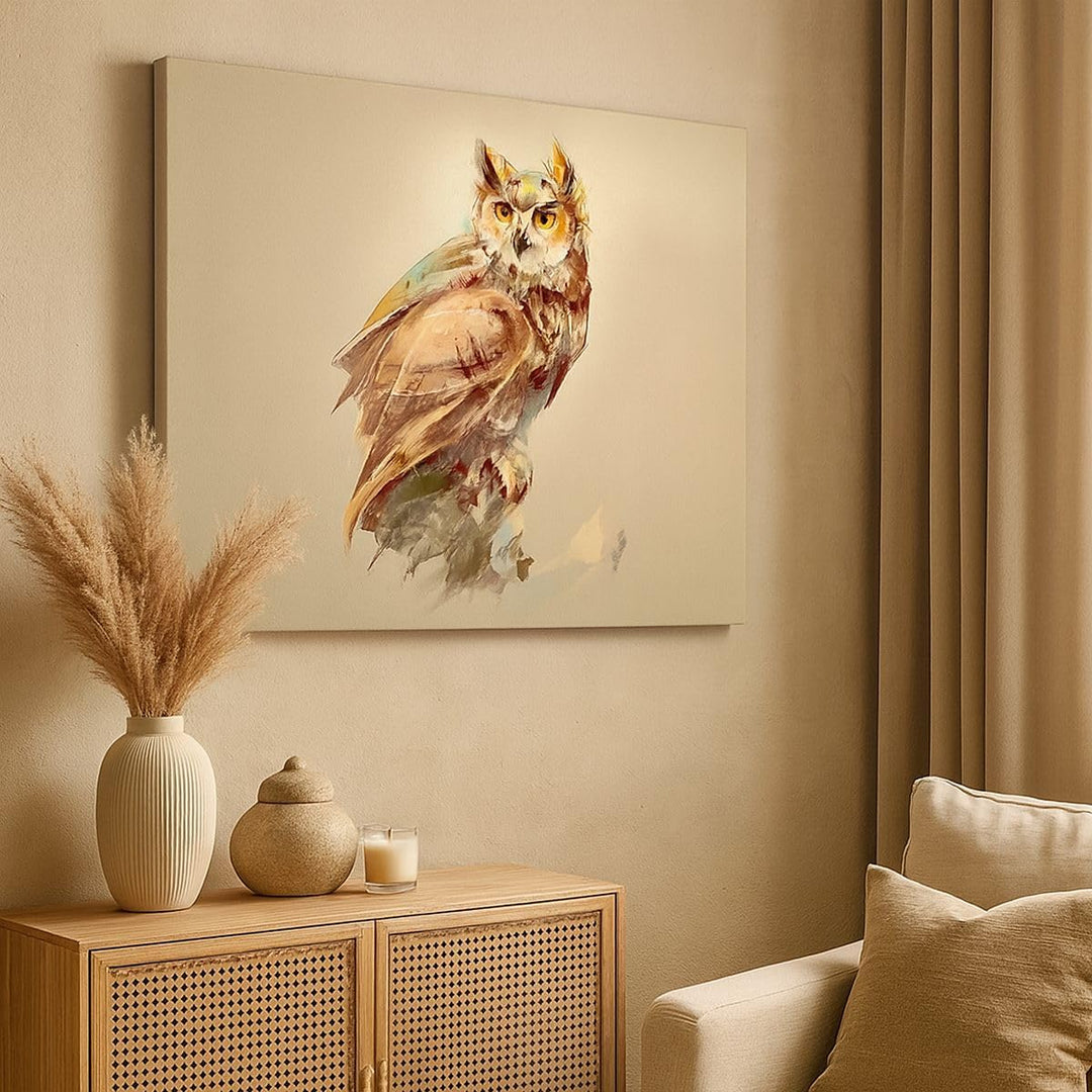Bilder auf Leinwand 100x70cm Leinwandbild mit Rahmen Eule Vogel Natur Gross Wanddeko Bild Schlafzimm