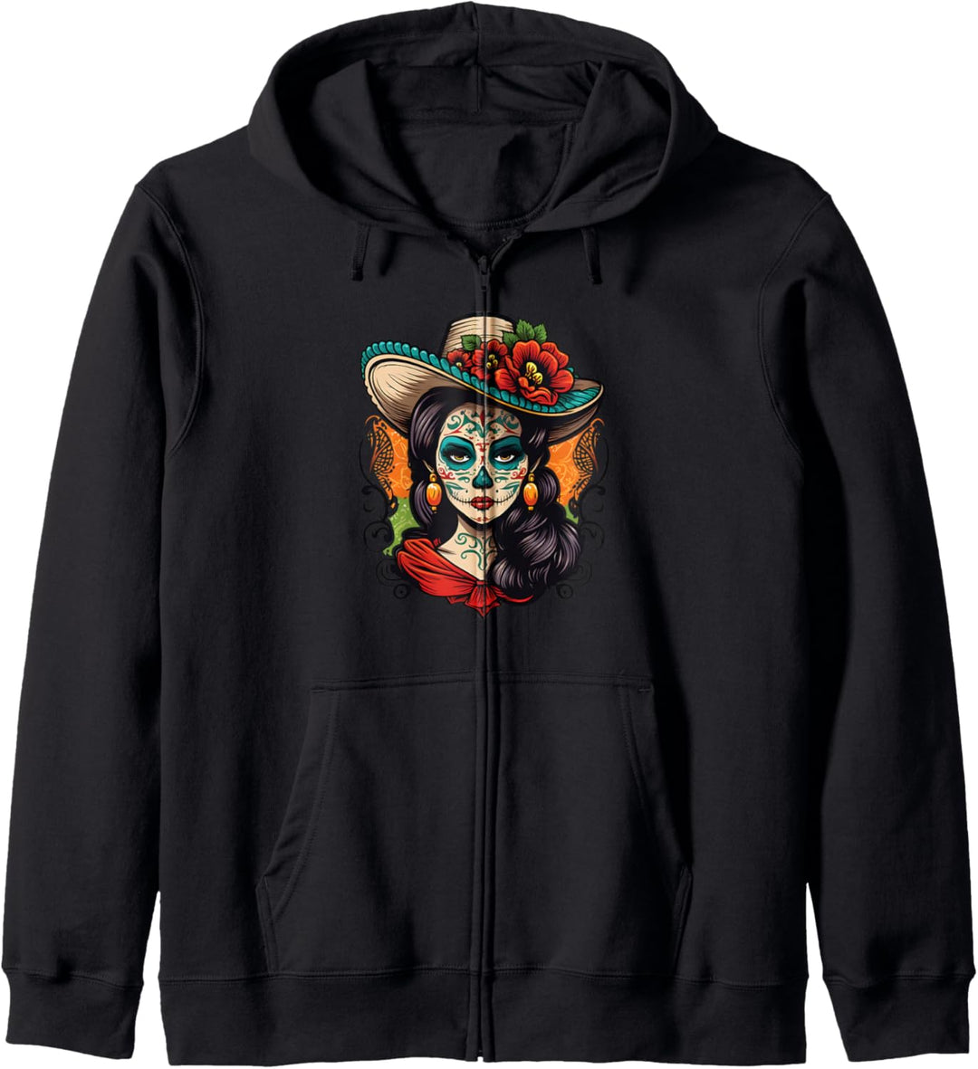 La Catrina Dia de Los Muertos Latina Kapuzenjacke
