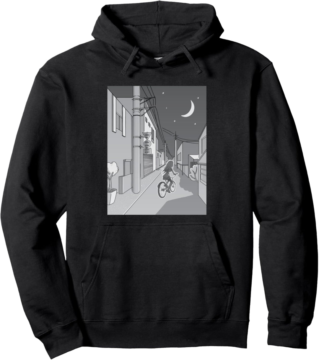 Manga - Bike Girl - Anime Vaporwave - Japanese Streets Pullover Hoodie