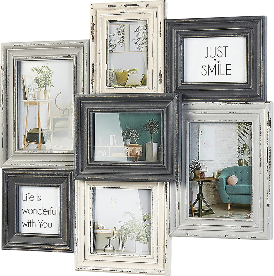 Kobolo Bilderrahmen-Collage - Holz - Nostalgie - grau Creme - für 7 Bilder braun, braun