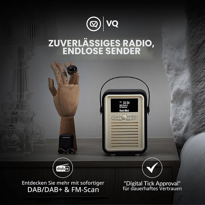 VQ Retro Mini Tragbares Radio mit Bluetooth-Lautsprecher und 60 Voreinstellungen. Enthält ein DAB-Ra