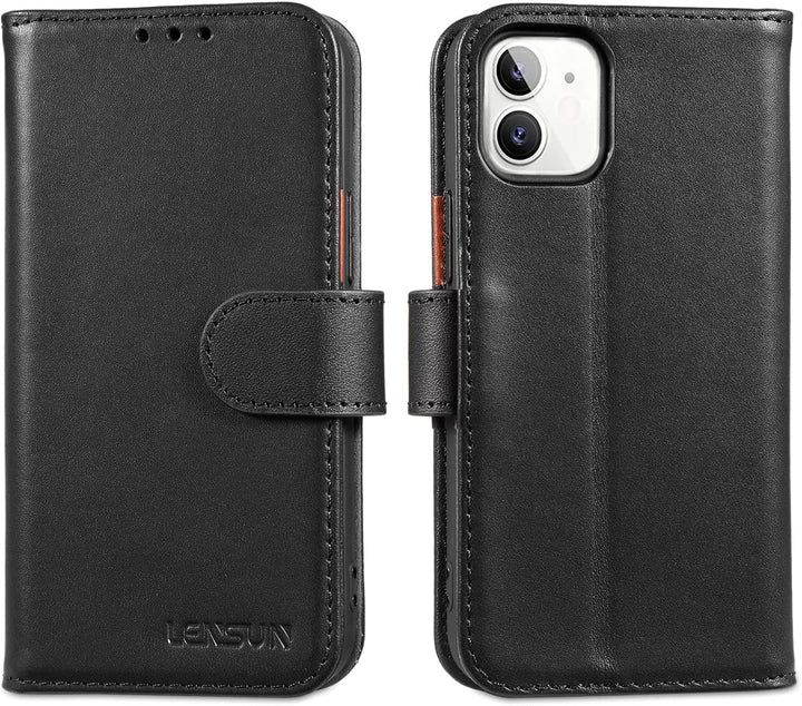 LENSUN Echtleder Hülle für iPhone 12 Mini, Handyhülle [Echtes Leder][Magnetverschluss][RFID Schutz]
