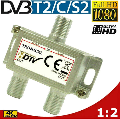 TronicXL Premium 2-Fach Antennenverteiler Splitter mit Sat Verstärker digital HD I für Satellit TV D
