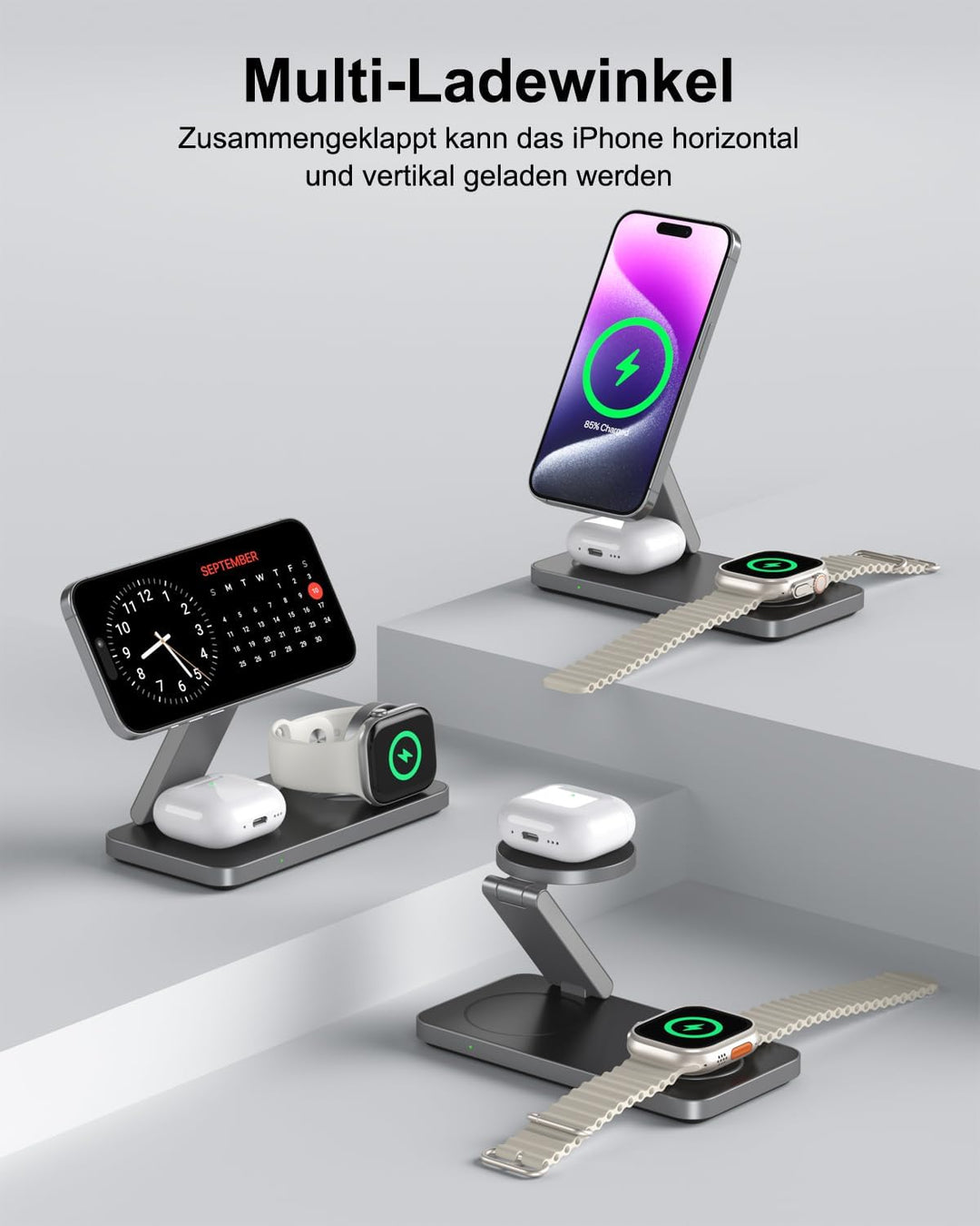 Kabelloses Ladegerät mit MagSafe, 3 in 1 Ladestation für Apple Faltbar Induktive Wireless Charger fü