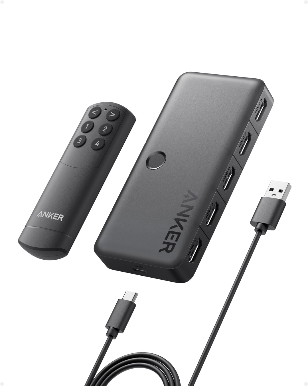 Anker HDMI Switch, 4K@60Hz Umschalter, 4 in 1 Gerät mit glatter Oberfläche, unterstützt HDR, 3D, Dol