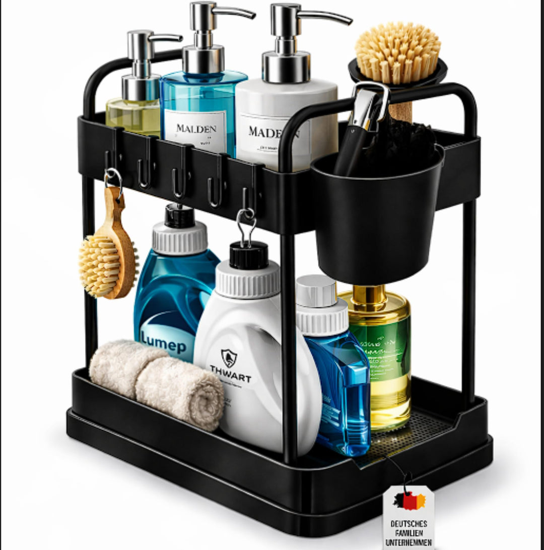 Unter-Spüle Organizer – Küchen Organizer für Spülenschrank & Bad – 2 Etagen Regal platzsparend mit 4