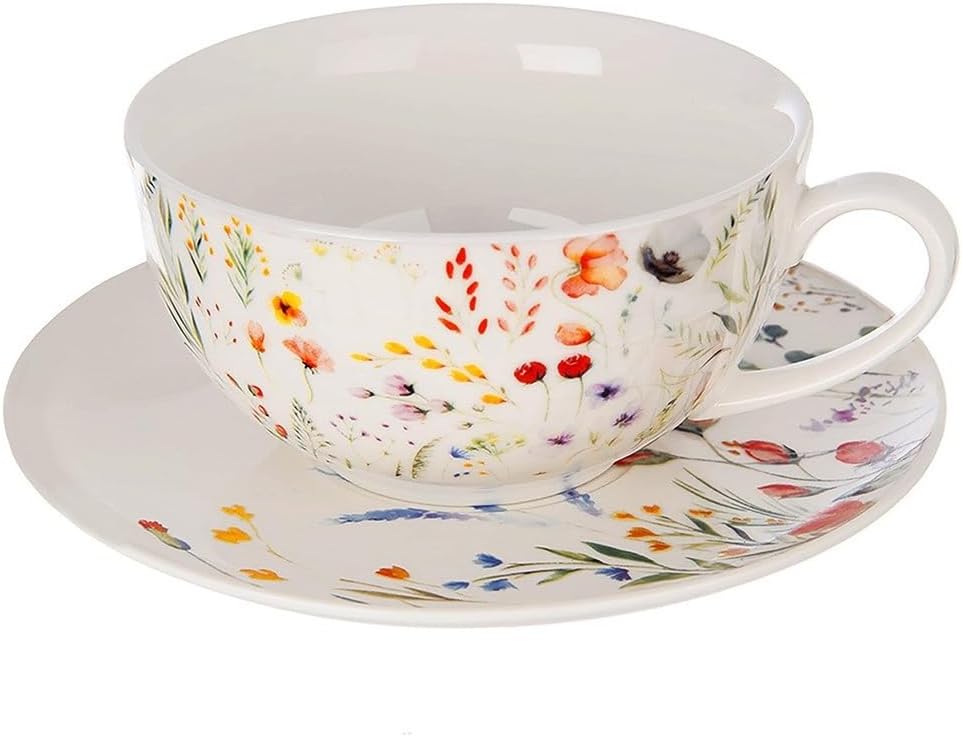 orion group Teekanne mit Tasse – 2-in-1 Set aus Porzellan mit Deckel & Untertasse – Ideal zum Servie