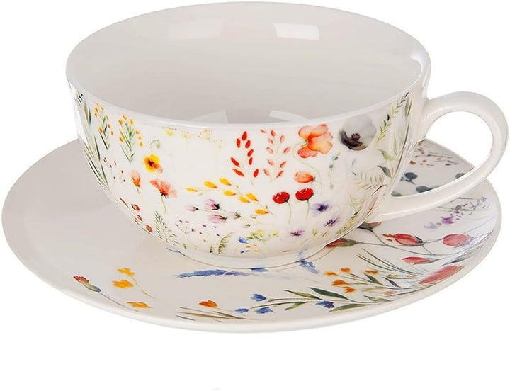 orion group Teekanne mit Tasse – 2-in-1 Set aus Porzellan mit Deckel & Untertasse – Ideal zum Servie