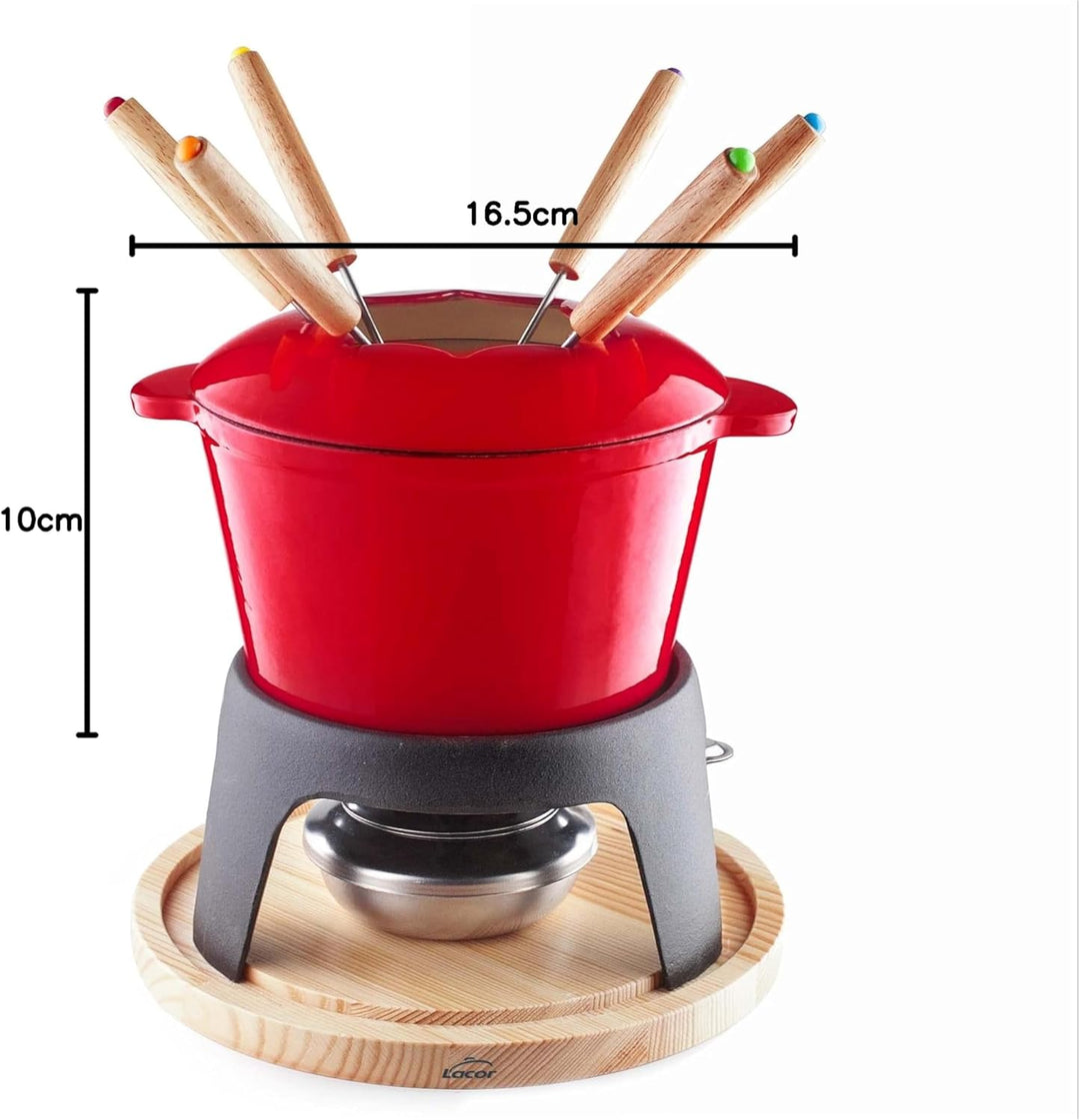 Lacor - 71711 - Fondue-Set aus emailliertem Eisen, Eisenständer mit Holzsockel, induktionsgeeignet,