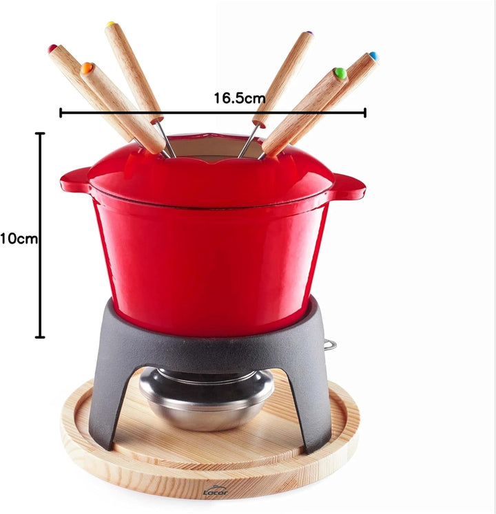 Lacor - 71711 - Fondue-Set aus emailliertem Eisen, Eisenständer mit Holzsockel, induktionsgeeignet,
