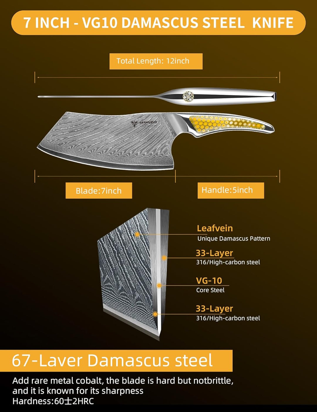 18CM Nakiri-Messer, Fleischerbeil aus Japanischem VG-10-Damaszenerstahl, ultrascharfes Gemüsemesser