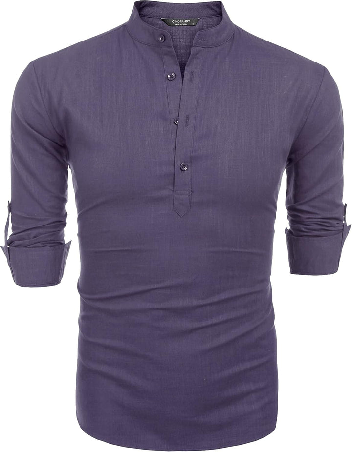 COOFANDY Men's Linen Henley Shirt Cotton Summer Long Sleeve Hippie Casual Beach T Shirts Lang S Viol