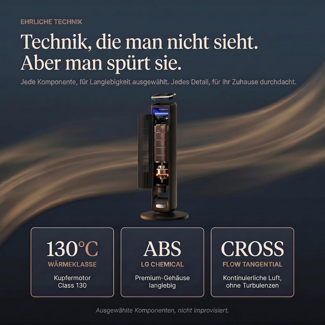 Turmventilator (107 cm), 19 dB, Windgeschwindigkeit bis zu 8.2 m/s, LED-Touchdisplay, Fernbedienung,