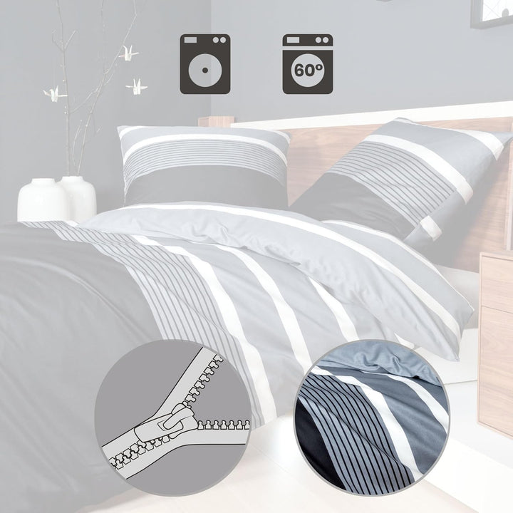 Janine Satin-Bettwäsche J.D. Silber-schwarz 155 x 200 cm + 80 x 80 cm