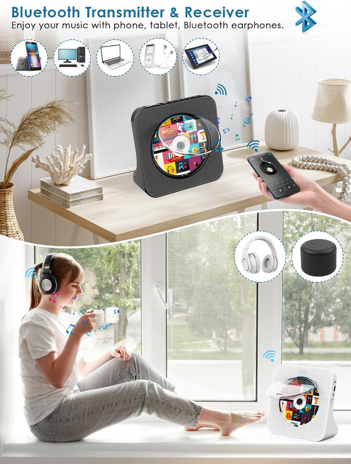 Gueray CD Players Bluetooth CD-Player mit Lautsprecher Unterstützt Fernbedienung Anzeige FM Radio mi