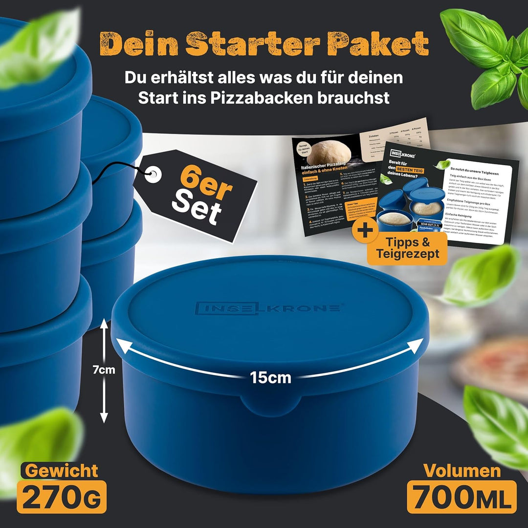 Pizzaballenbox mit Deckel 6er Set - Perfekt als Pizzabox, Gärbox & Teigbox - bis zu 350g Pizzateig B