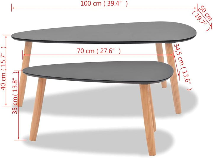 vidaXL Kiefernholz Massiv 2X Beistelltisch Kaffeetisch Couchtisch Wohnzimmer Schwarz, Schwarz