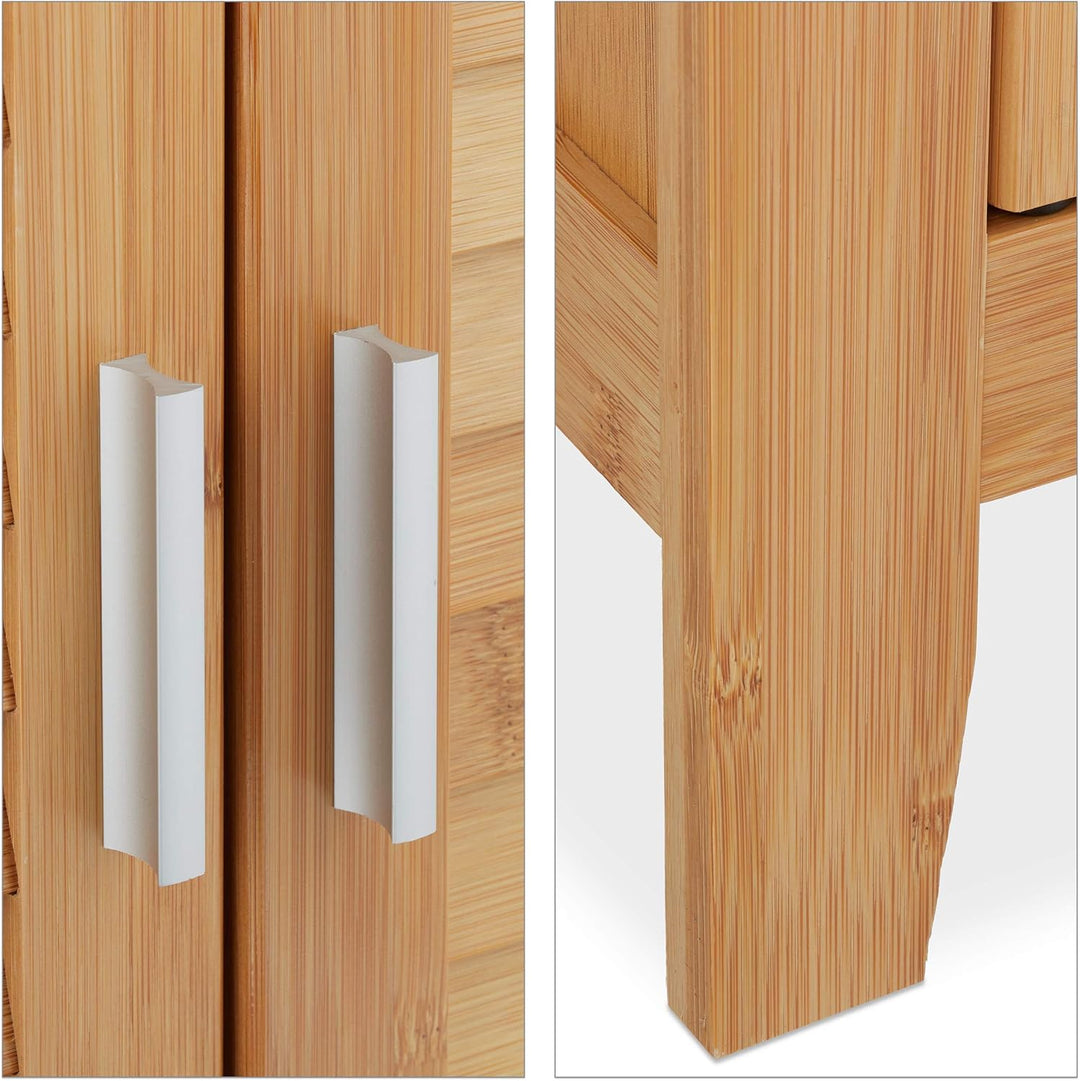 Relaxdays Waschbeckenunterschrank Bambus, HxBxT: 60x67x30 cm, 1 grosses Fach, 2 Türen, magnetisch, B