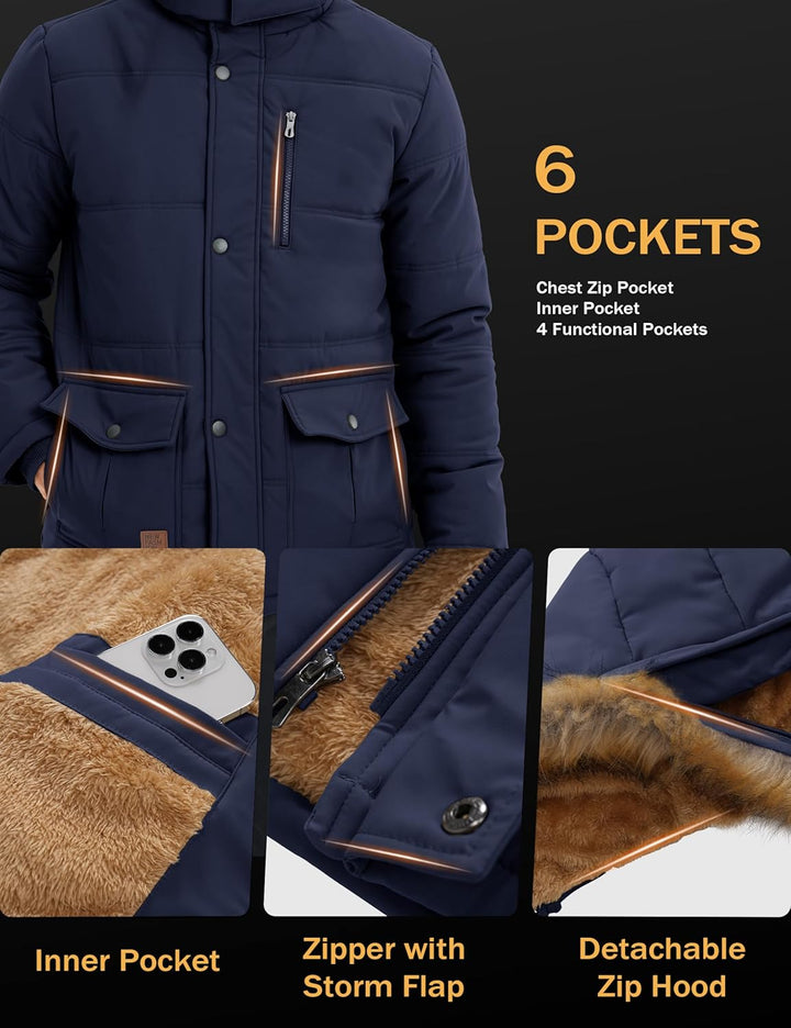 MAGCOMSEN Herren Winter Parka Jacke Winddicht Outdoor Warme Fleecejacke Freizeit Übergangsjacke Wass